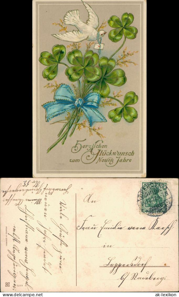 Neujahr Sylvester New Year Brieftaube Kleeblätter 1905 Goldrand - Andere & Zonder Classificatie