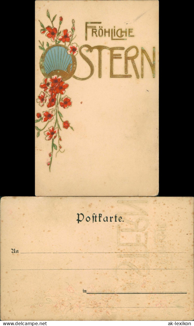 Glückwunsch Ostern / Eastern Goldschrift Mohnblumen Jugendstil 1908 Prägekarte - Sonstige & Ohne Zuordnung