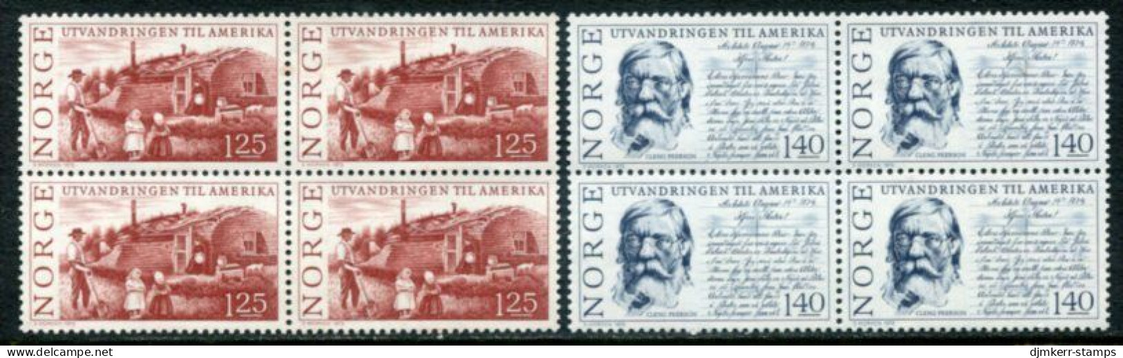 NORWAY 1975 Emigration To America Blocks Of 4 MNH / **.  Michel 707-08 - Unused Stamps