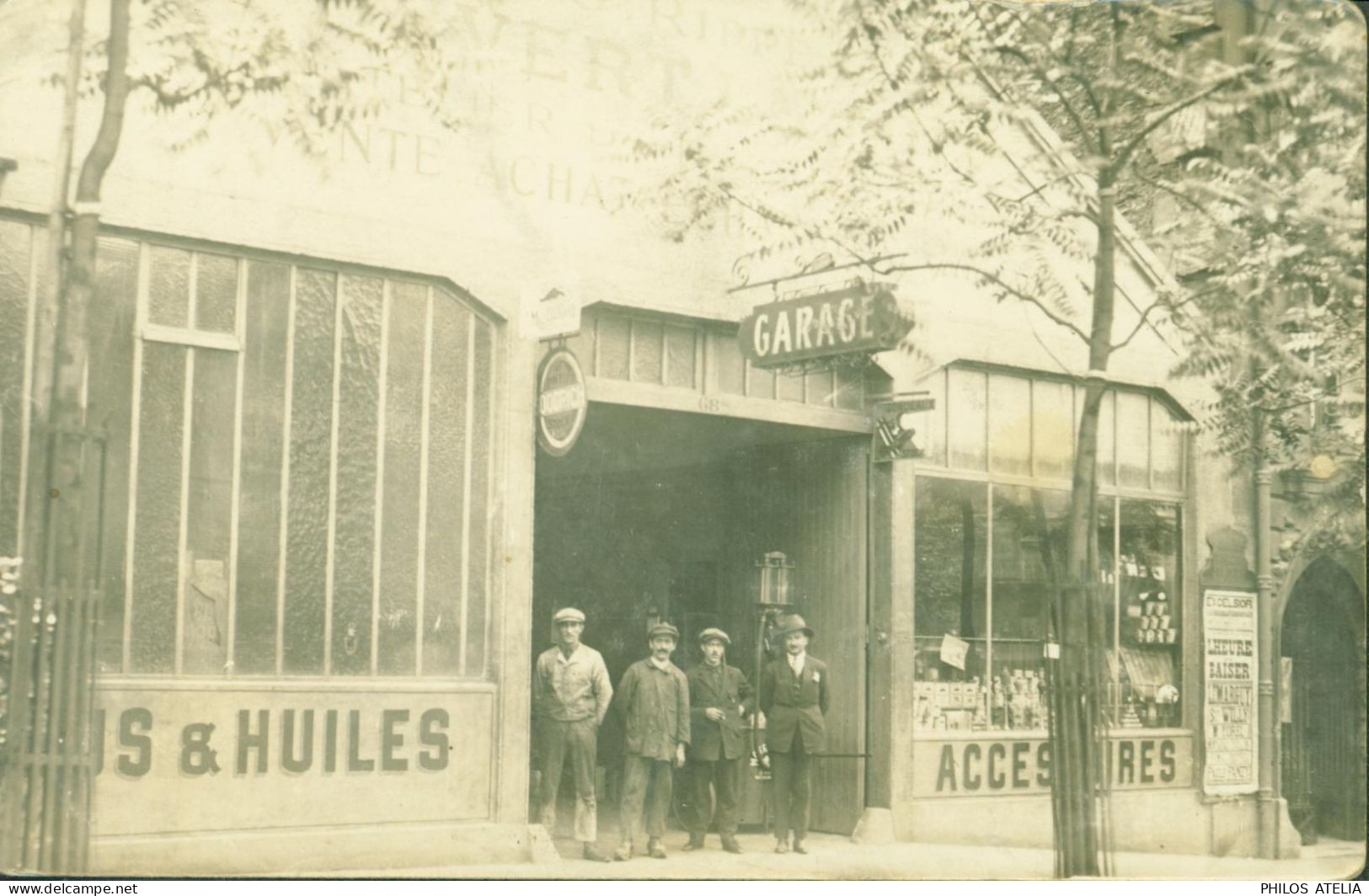 CPA CP Carte Photo Garage Automobile Huiles & Accessoires Pub Excelsior Voiture - Sonstige & Ohne Zuordnung