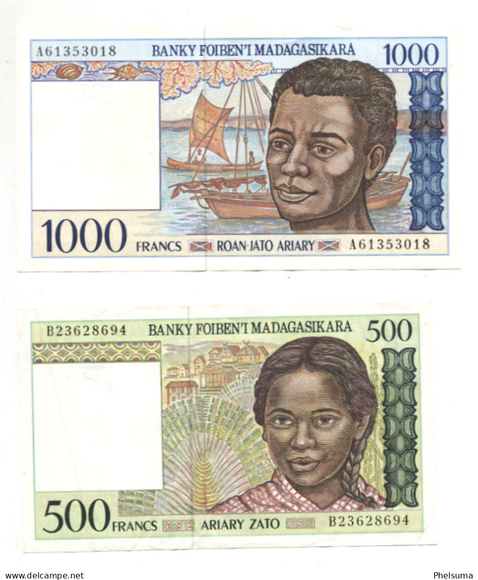 De La Reunion :   Lot De DEUX Billets Neufs De Madagascar De 500 Et 1000 Francs - Madagaskar