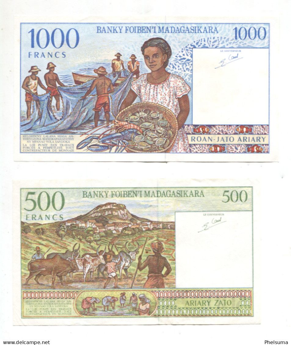 De La Reunion :   Lot De DEUX Billets Neufs De Madagascar De 500 Et 1000 Francs - Madagascar