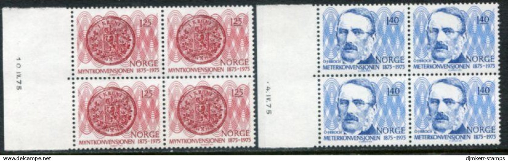 NORWAY 1975 Centenary Of Monetary Convention Blocks Of 4 MNH / **.  Michel 703-05 - Unused Stamps