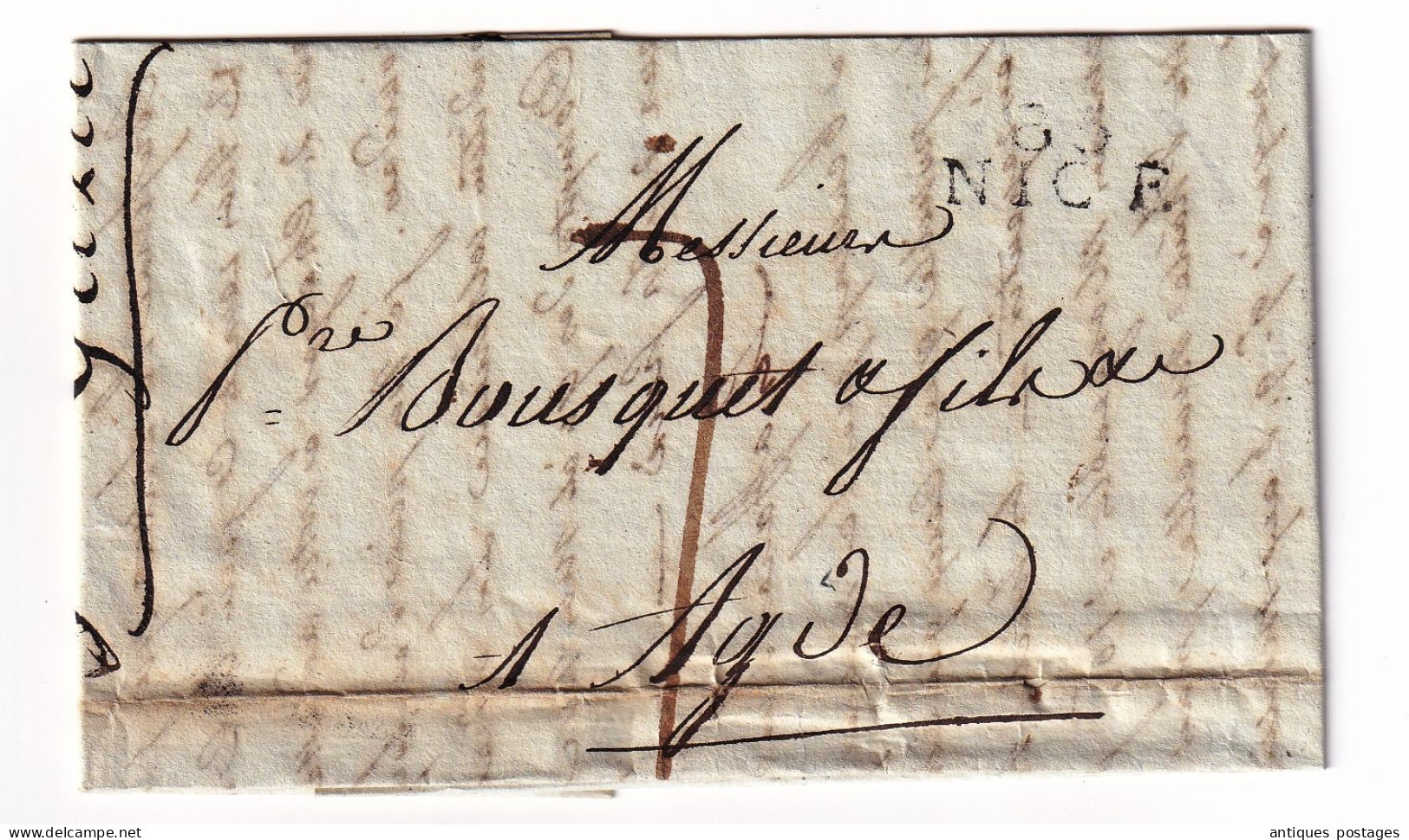 Lettre Nice 1809 Gazielle Alpes Maritimes Agde Tartane Bateau Barrique Huile D'Olive Olive Oil - 1801-1848: Précurseurs XIX