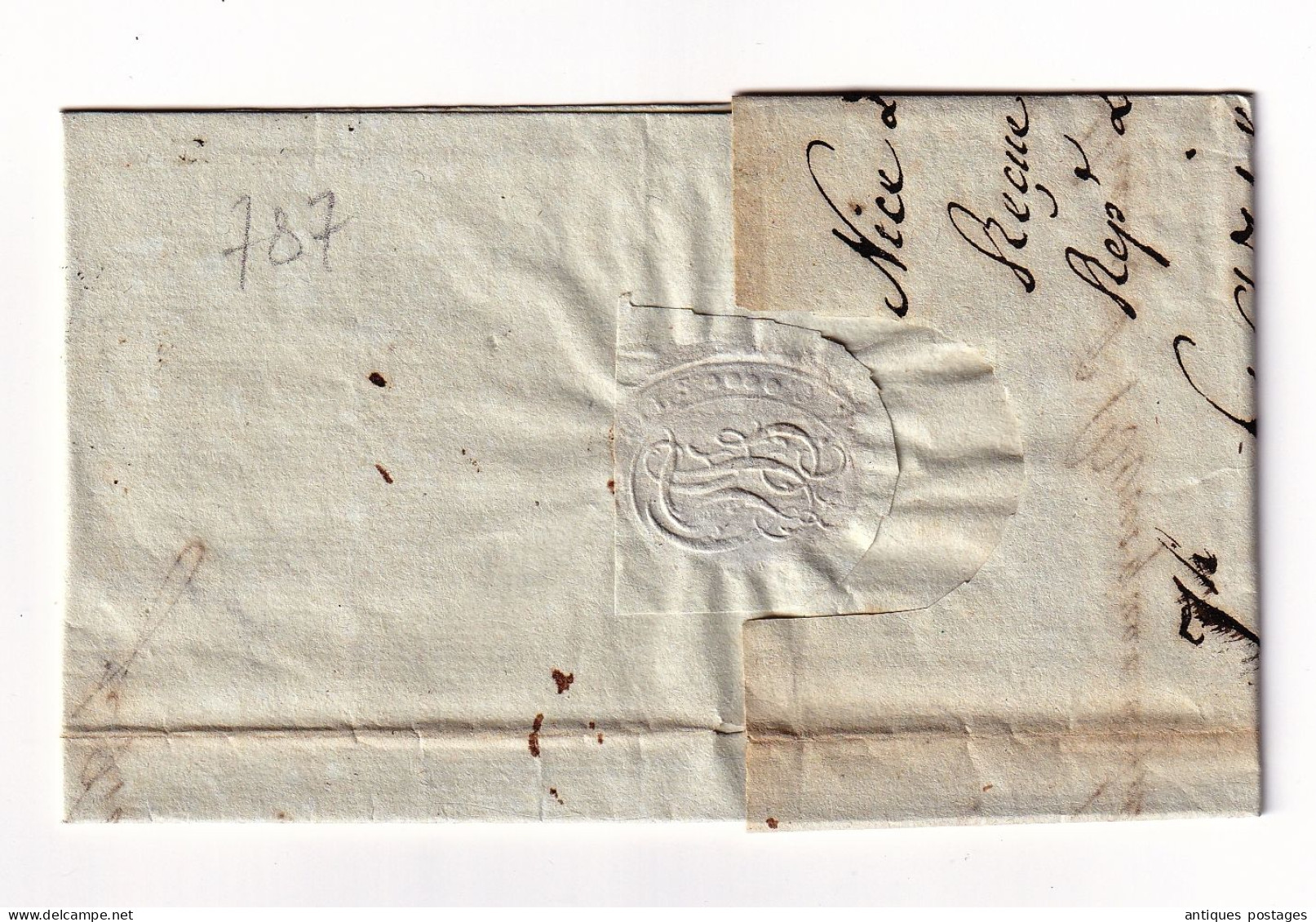 Lettre Nice 1809 Gazielle Alpes Maritimes Agde Tartane Bateau Barrique Huile D'Olive Olive Oil - 1801-1848: Précurseurs XIX