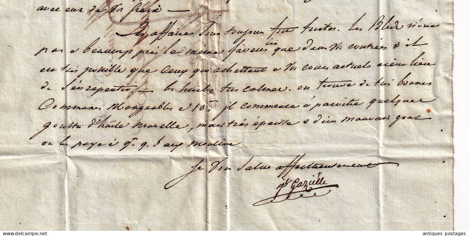 Lettre Nice 1809 Gazielle Alpes Maritimes Agde Tartane Bateau Barrique Huile d'Olive Olive Oil