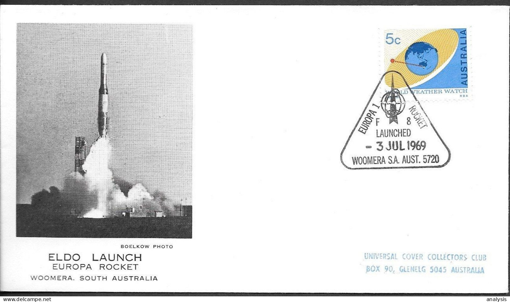 Australia Space Cover 1969. ELDO Rocket "Europa 1 F8" Launch. Blue Streak. Woomera - Oceanië