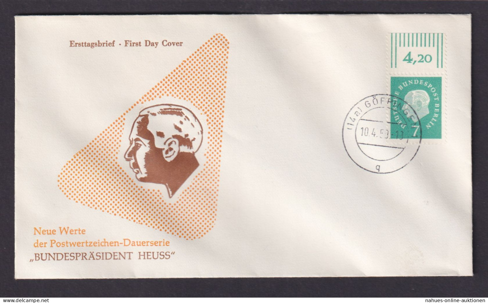 Berlin 182 Oberrand Bogen Heuss Seltener FDC Bundespräsident Göppingen Baden - Briefe U. Dokumente