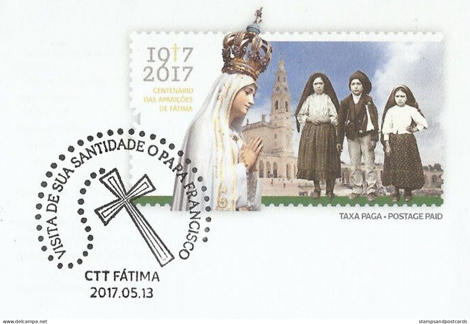 Portugal PAP Visite Pape Francisco Voyagé Cachet Speciale Notre Dame De Fatima 2017 Francis Pope Visit Stationery Cover - Pausen