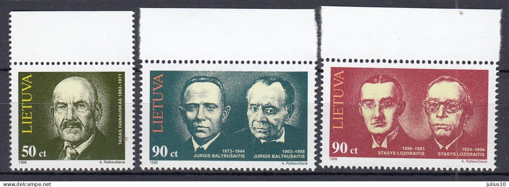 LITHUANIA 1998 Famous People MNH(**) Mi 665-667 #Lt1097 - Litauen