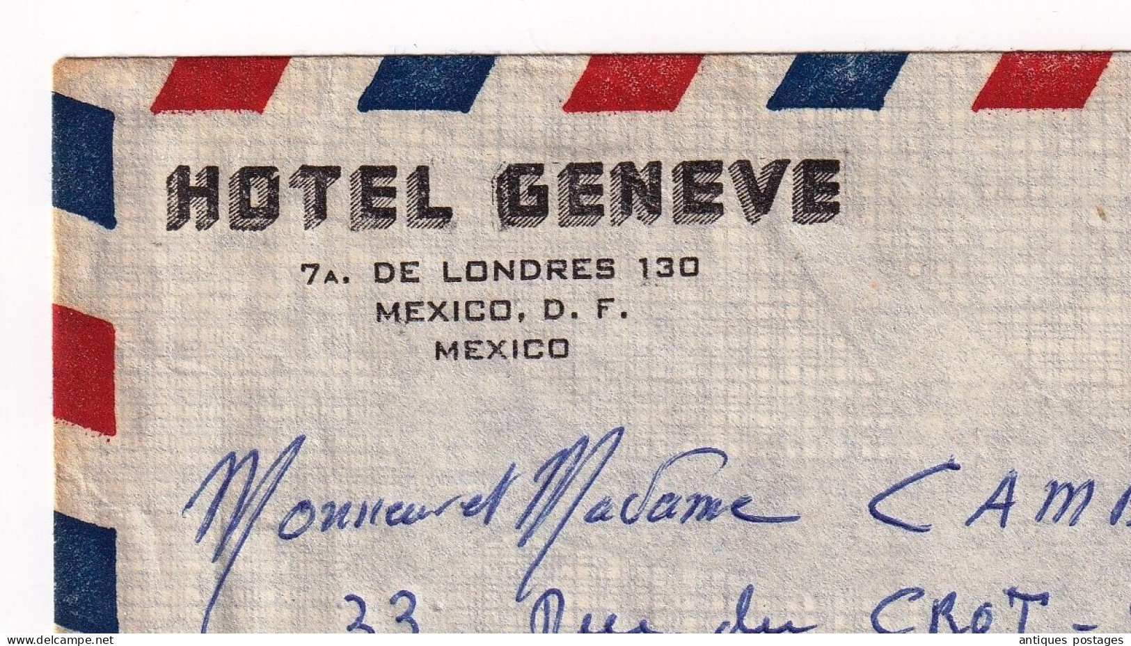 Lettre Mexique Mexico Pour Clamecy Nièvre Par Avion Hotel Geneve Correo Aero - Mexico