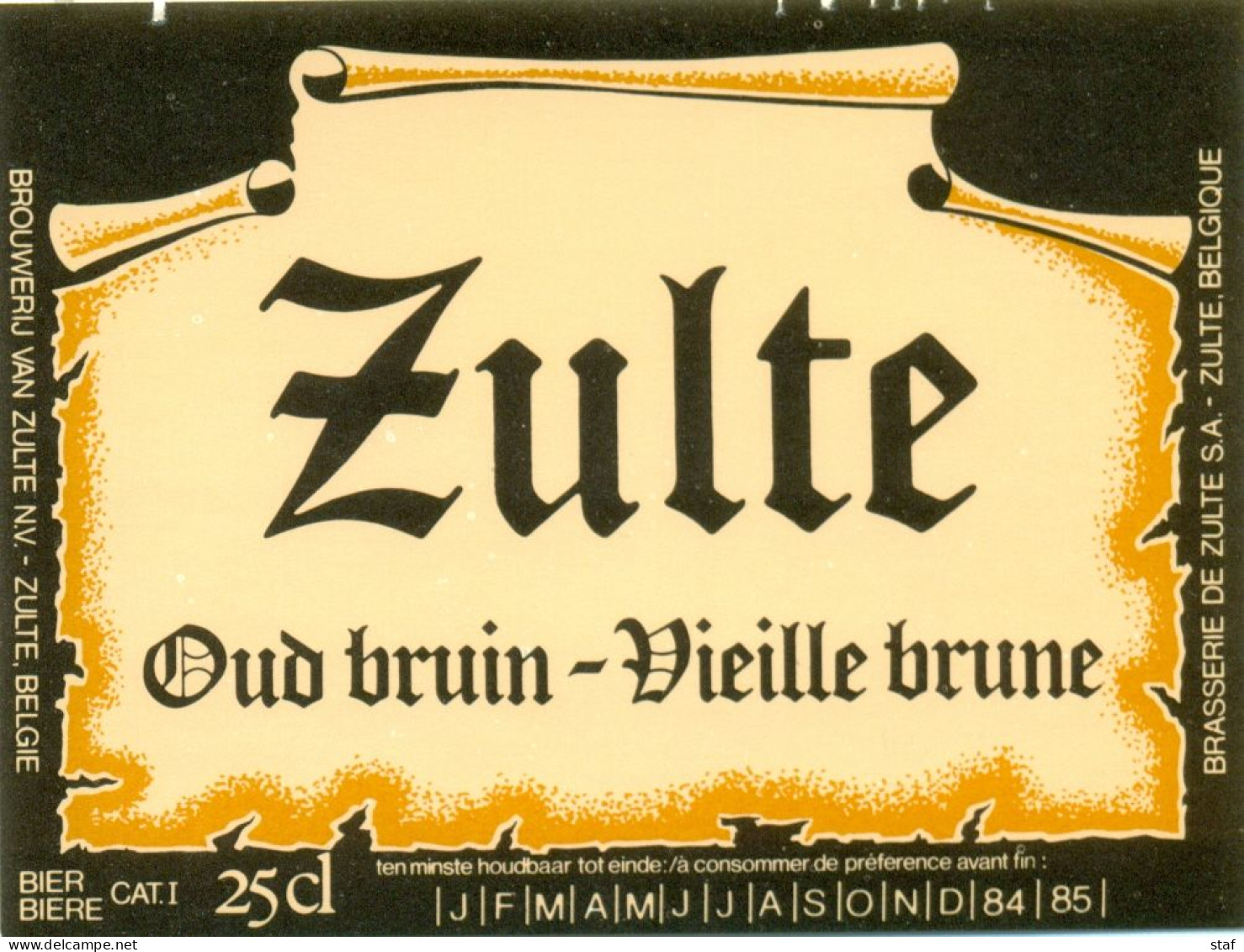 Oud Etiket Bier Zulte Oud Bruin - Vieille Brune - Brouwerij / Brasserie Zulte - Cerveza