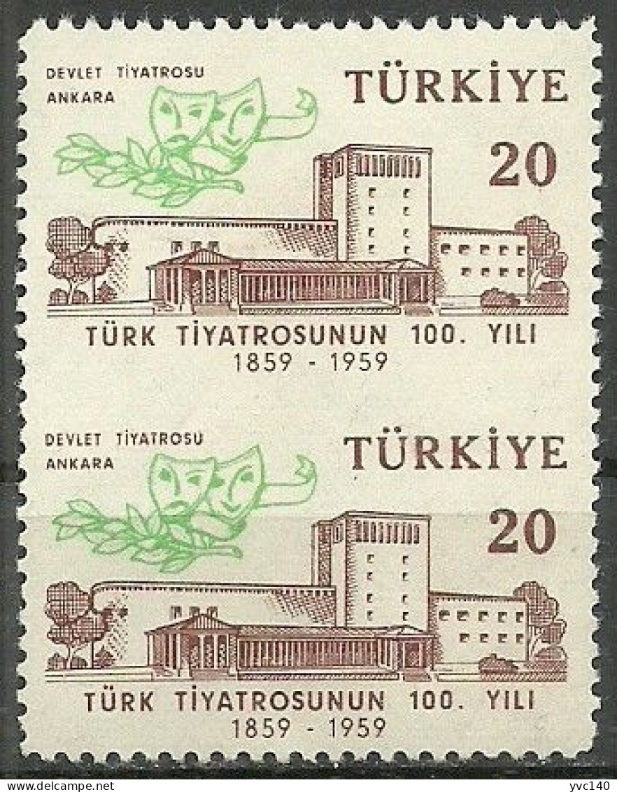 Turkey; 1959 100th Anniv. Of The Turkish Theater 20 K. ERROR "Partially Imperf." - Unused Stamps