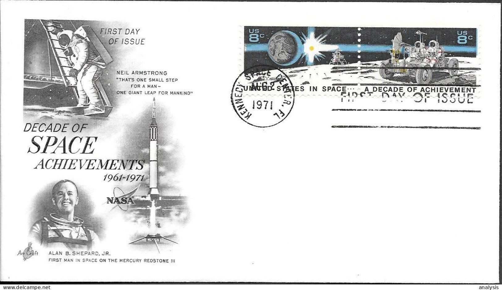 US Space FDC Cover 1971. "Apollo 15" Lunar Rover. Armstrong "Apollo 11" Shepard "Mercury - Redstone 3" KSC - United States