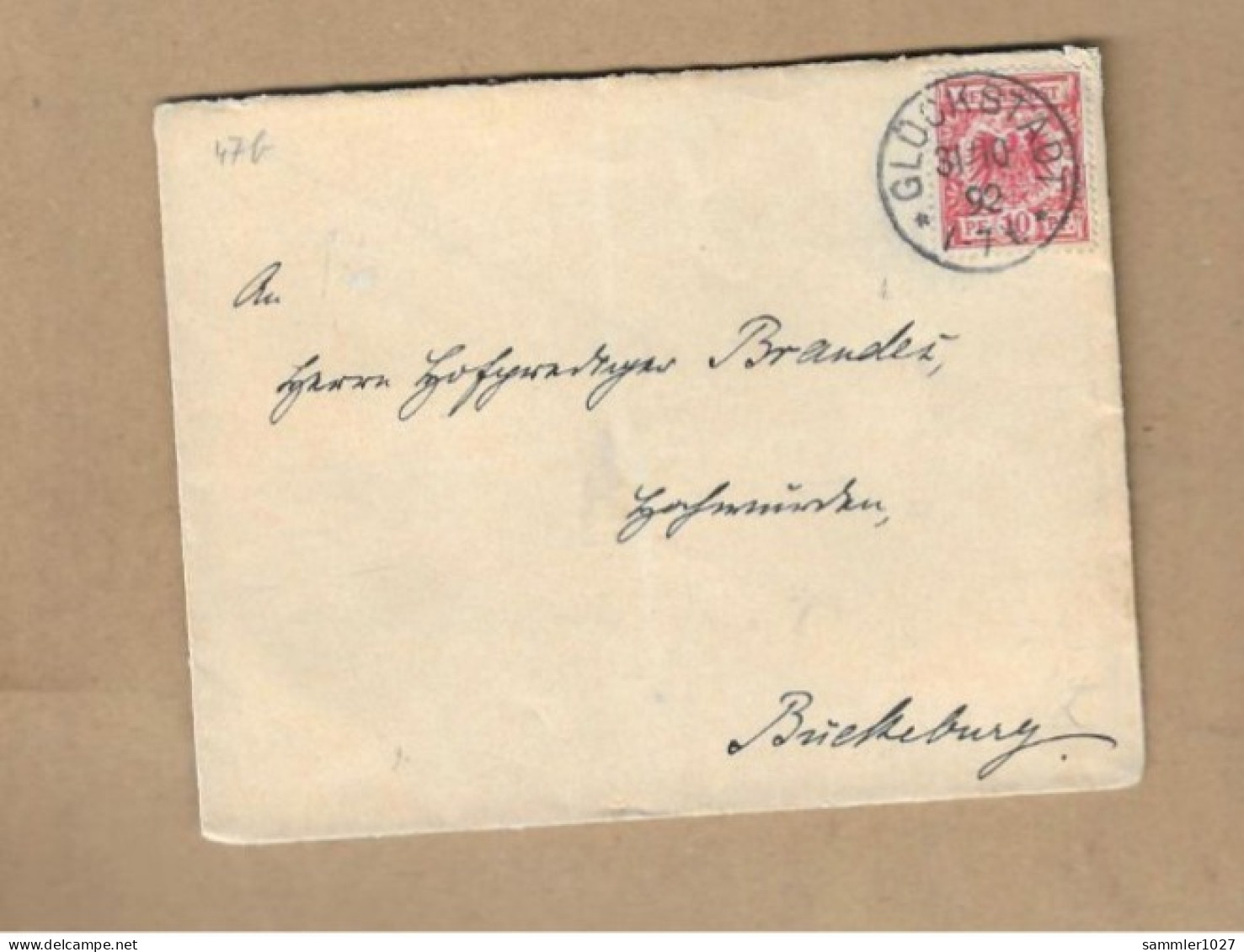 Los Vom 12.04 -  Briefumschlag Aus Glückstadt Nach Bückeburg 1892 - Lettres & Documents