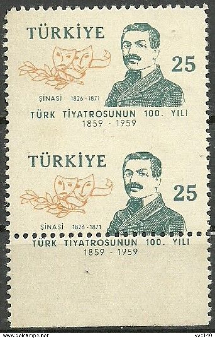 Turkey; 1959 100th Anniv. Of The Turkish Theater 25 K. ERROR "Partially Imperf." - Neufs