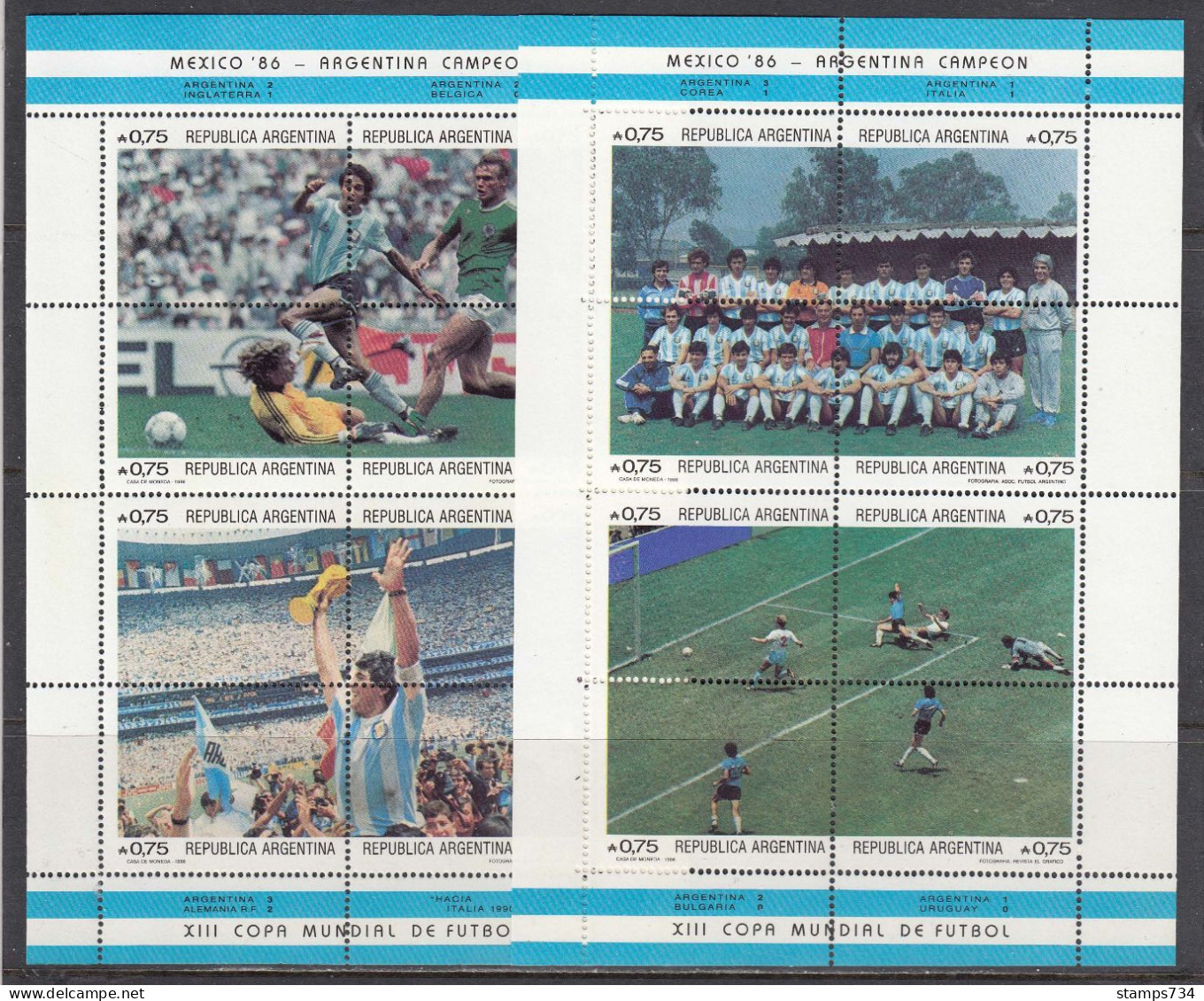 Argentina 1986 - World Cup, Mexico'86, ARGENTINA CAMPEON, Mi-Nr. 1825/40 (2 Sheets), MNH** - 1986 – Mexiko