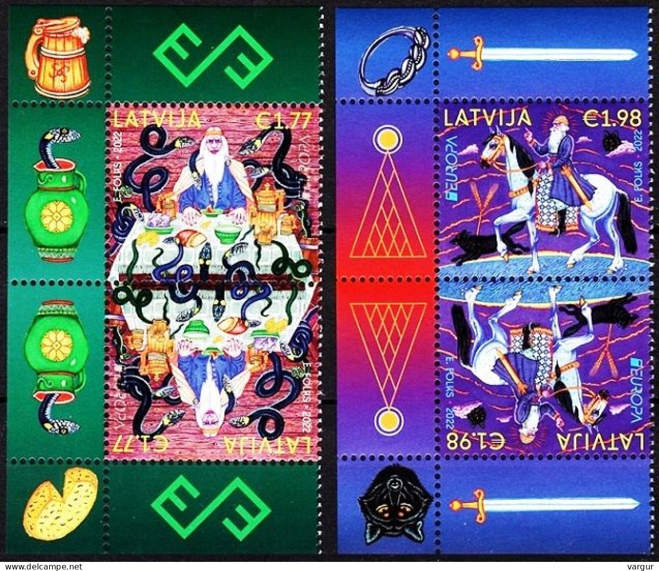 LATVIA 2022-09 EUROPA: Stories And Myths. Snakes Horse. MARGIN TB Pairs, MNH - 2022