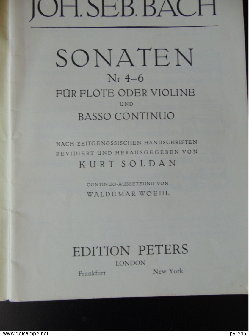 PARTITION BACH SONATEN BAND II N° 4-6 FLOTE UND CEMBALO EDITION PETERS - A-C