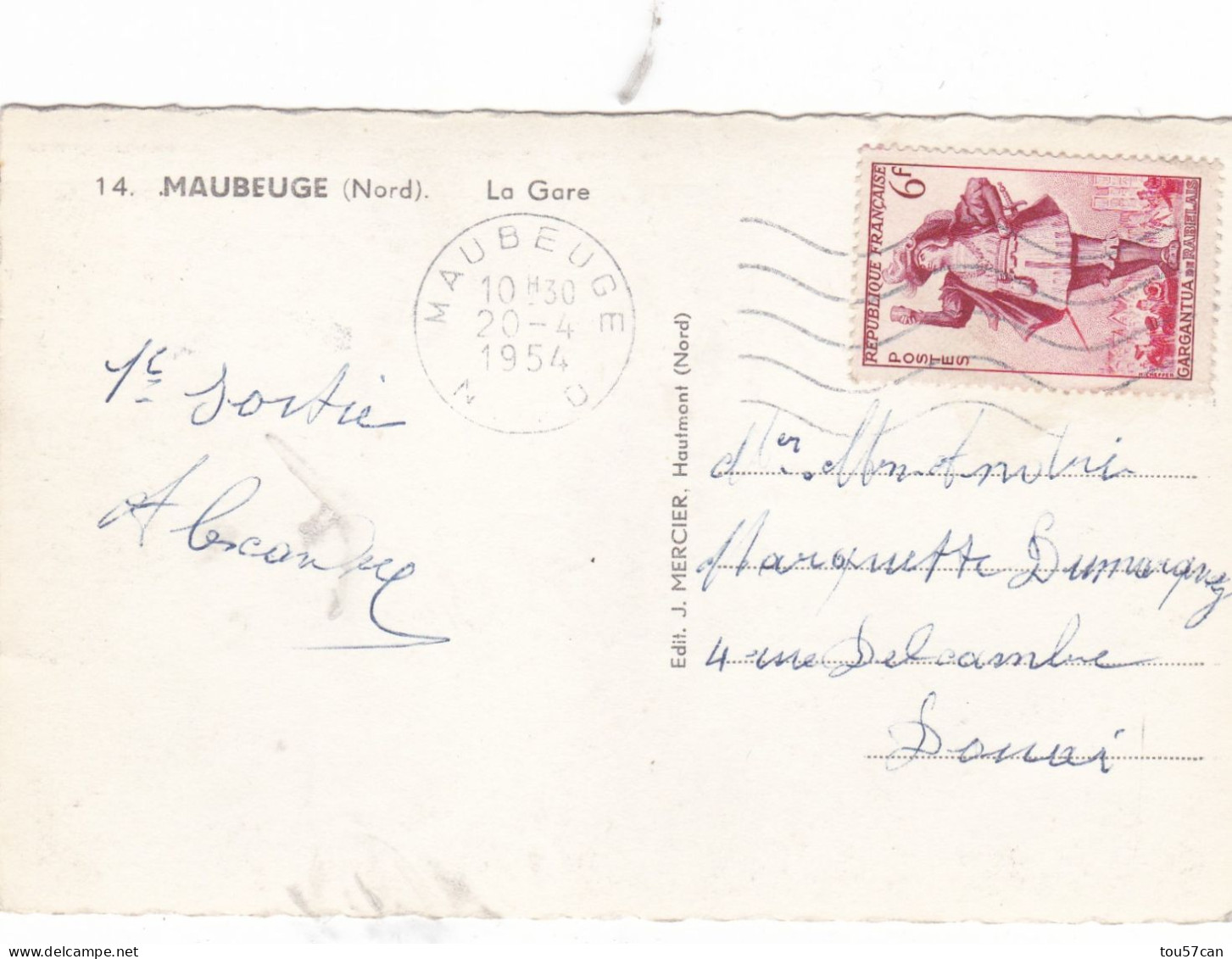 MAUBEUGE - NORD  -  (59)  -  CPSM  DENTELEE  DE  1954  -  BEL AFFRANCHISSEMENT POSTAL.. - Maubeuge