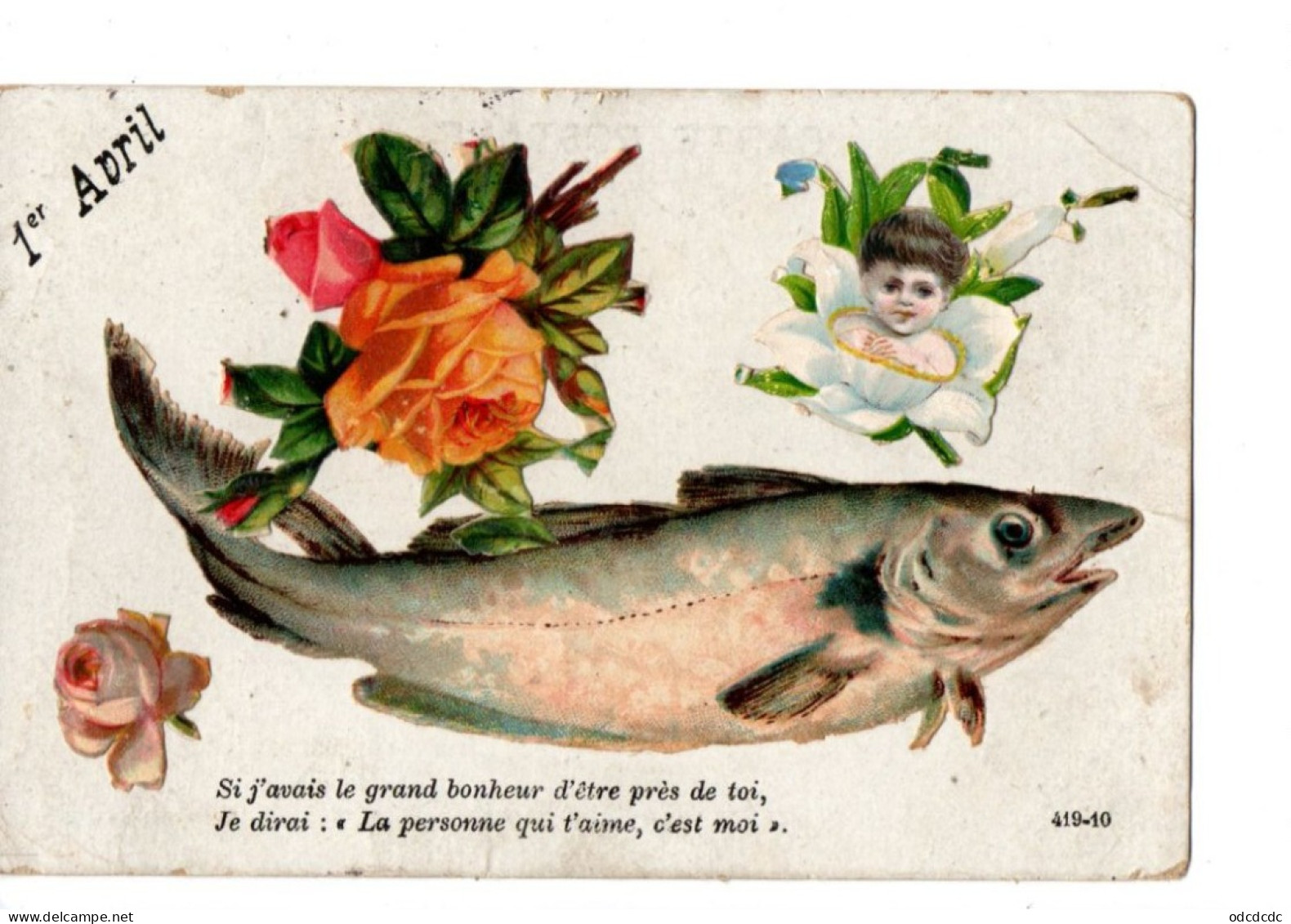 Carte Ajoutis 1er Avril Poisson  Roses  Bébé Poème    RV - 1° Aprile (pesce Di Aprile)