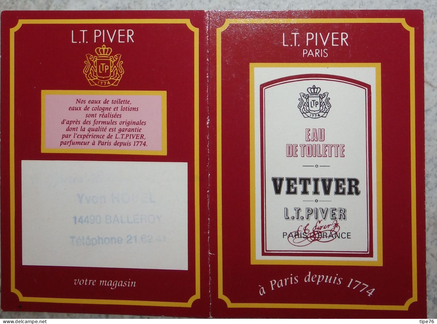 Petit Calendrier De Poche Parfumé 1996  Vetiver L.T. Piver Coiffeur Coiffure  Balleroy Calvados - Small : 1991-00