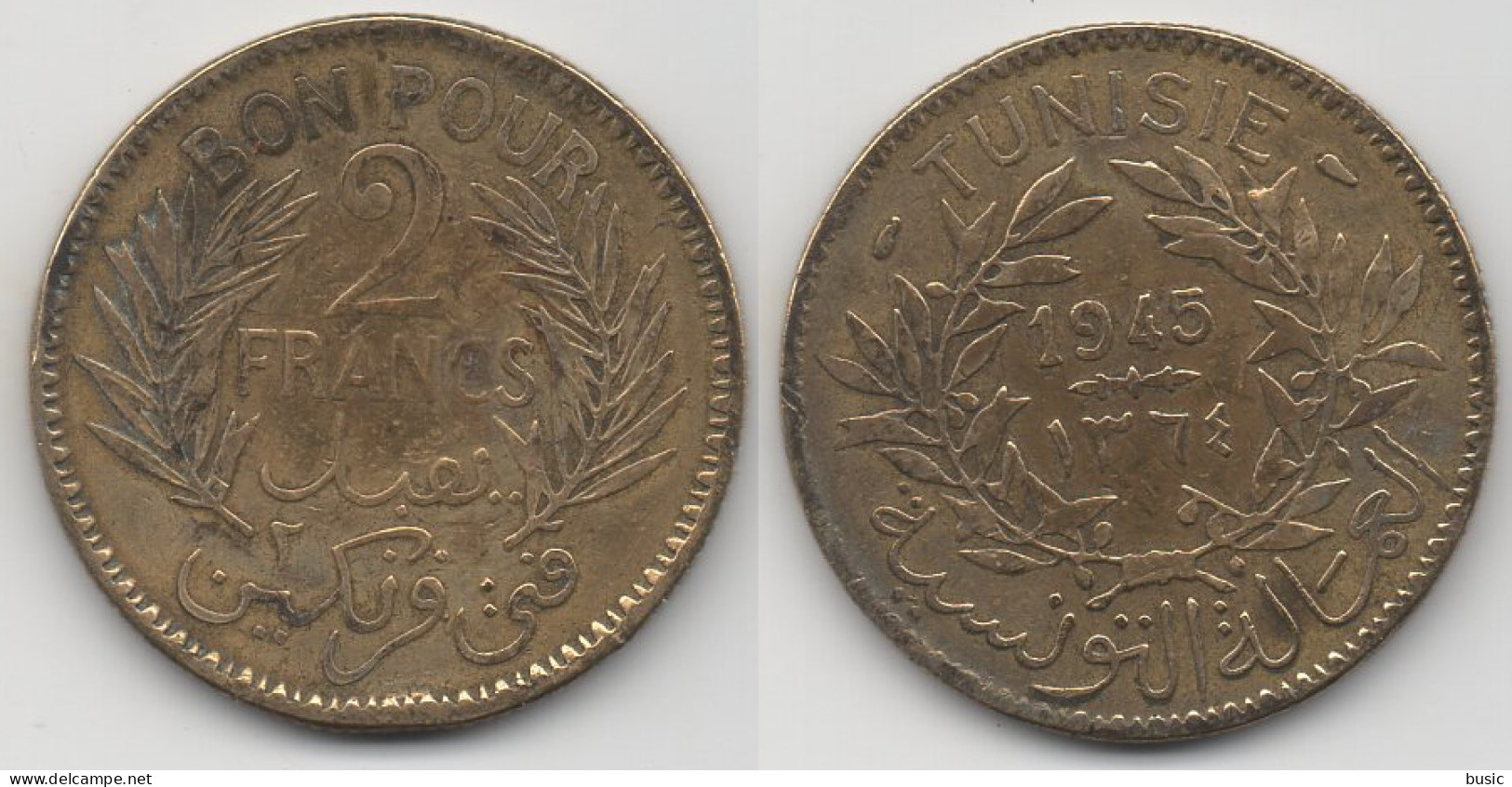 + TUNISIE +2 FRANC  1945 +  TRES BELLE + - Tunisia