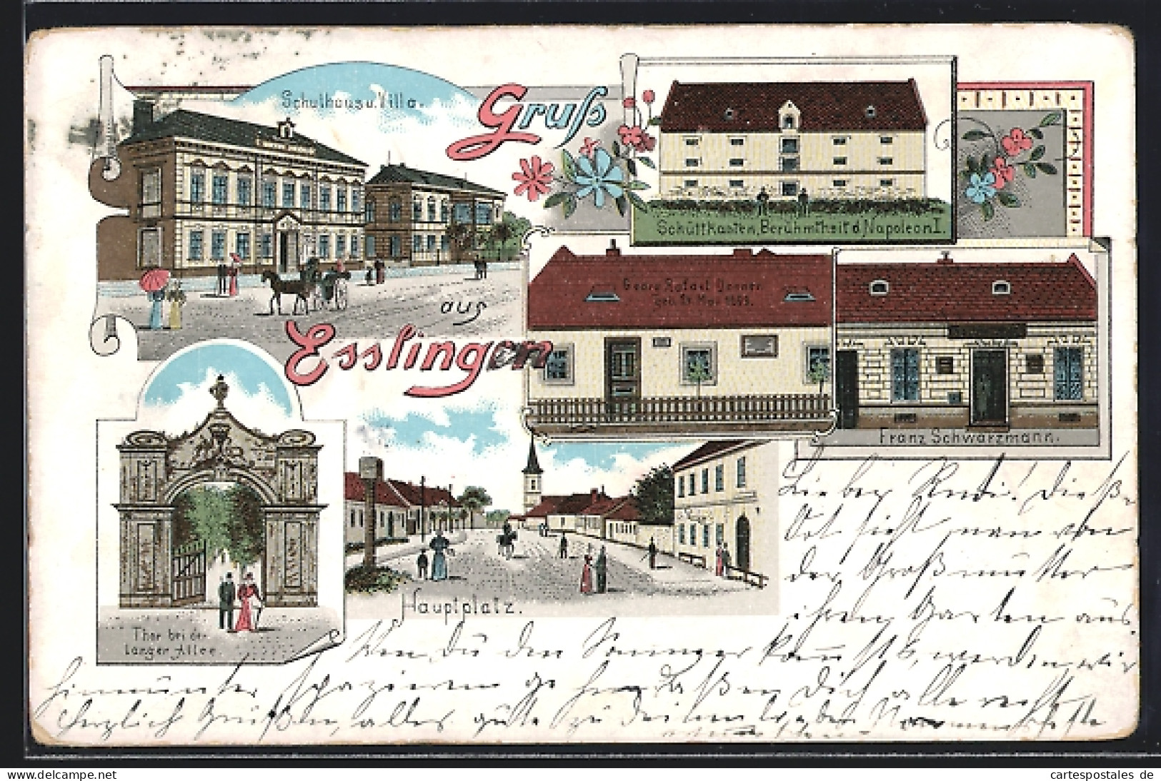 Lithographie Wien-Essling, Hauptplatz, Haus Franz Schwarzmann, Schüttkasten  - Altri & Non Classificati