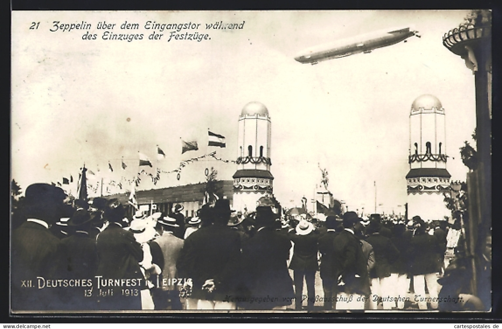 AK Leipzig, Turnfest 1913, Zeppelin über Dem Eingangstor Während Des Einzuges Der Festzüge  - Otros & Sin Clasificación