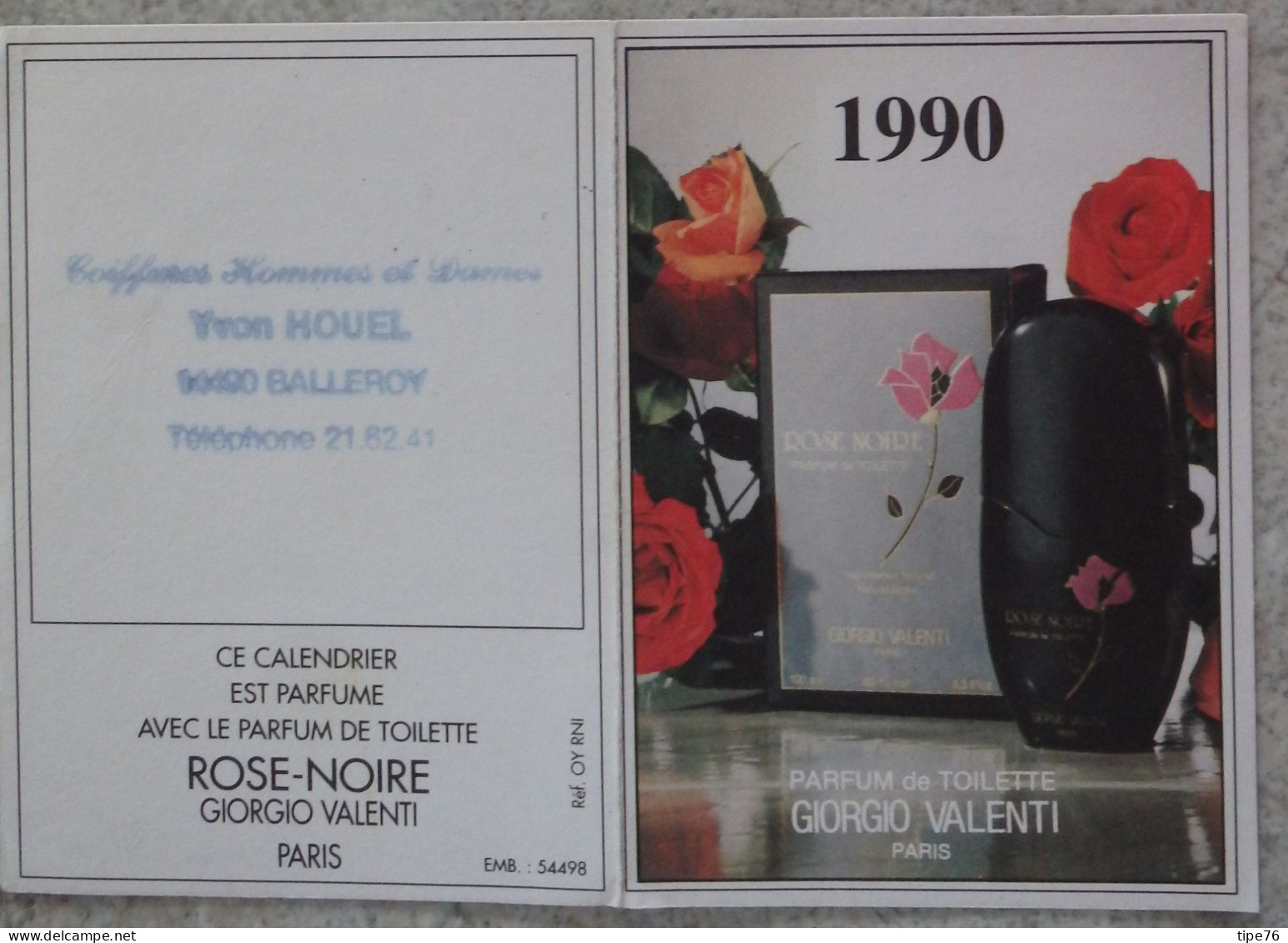 Petit Calendrier De Poche Parfumé 1990  Giorgio Valenti Coiffeur Coiffure  Balleroy Calvados - Kleinformat : 1981-90