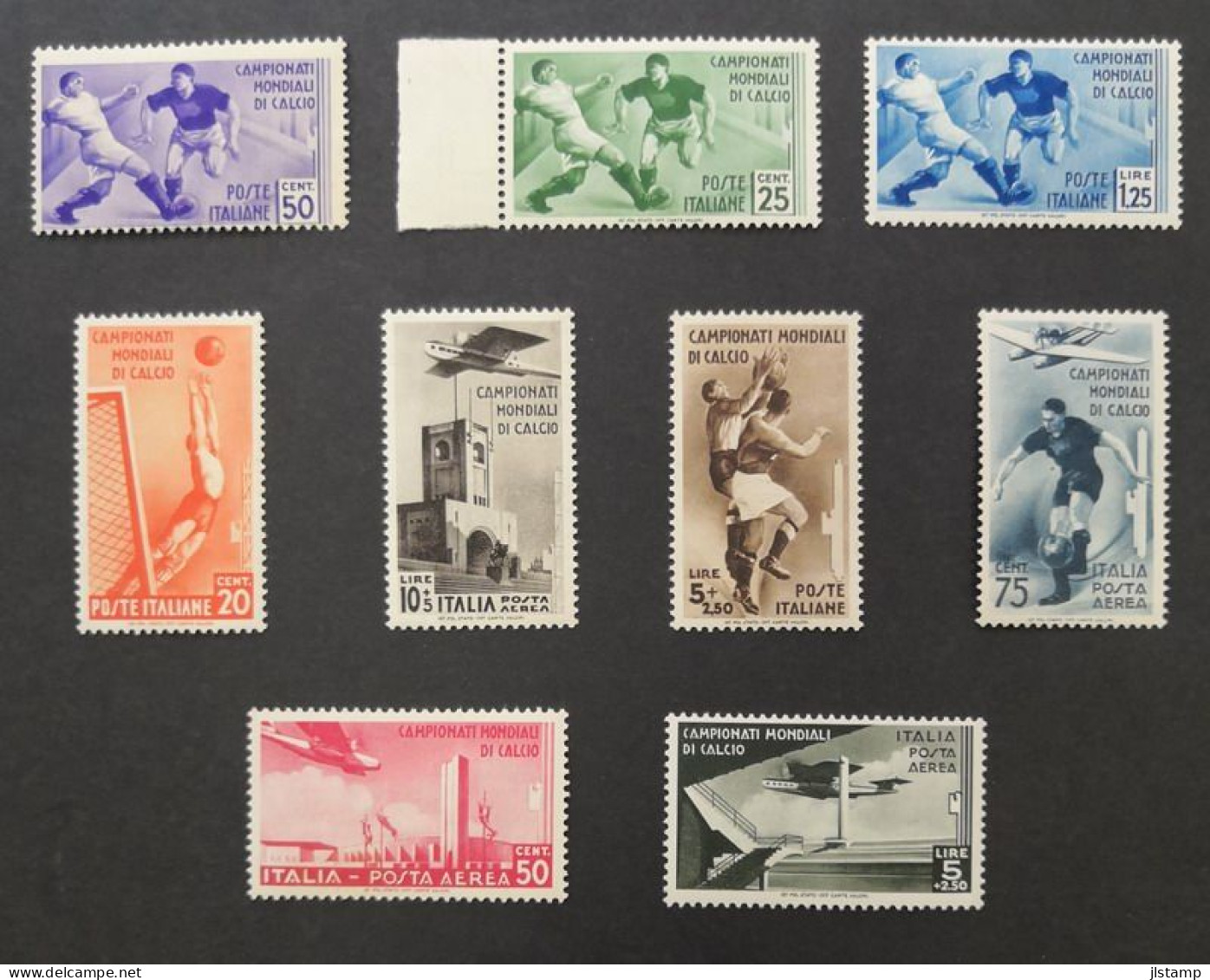 Italy 1934 World Cup Soccer Championships Set,MNH,OG,VF,Uniform Yellowing On The Back,Scott#324-328,C62-C65 - 1934 – Italia