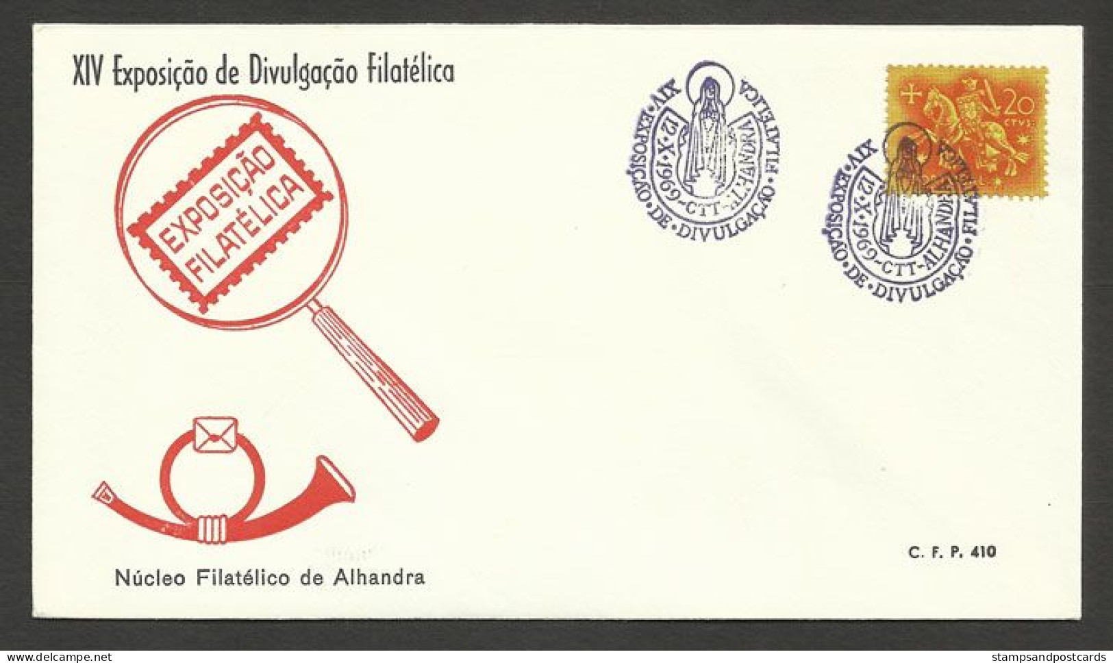 Portugal Cachet Expo Philatelique Marian Alhandra Notre Dame De Fatima 1969 Our Lady Of Fatima Event Postmark - Christentum