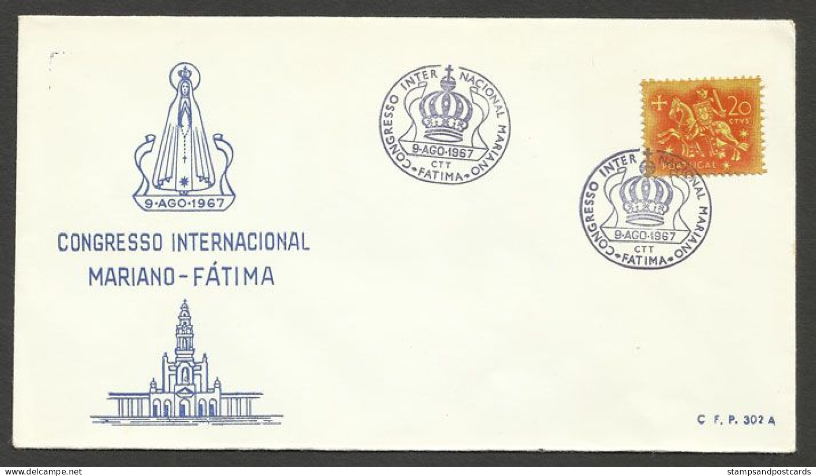 Portugal Cachet Commémoratif Congrès Marian Fátima Religion Catholicisme 1967 Congress Marian Catholicism Event Postmark - Christentum