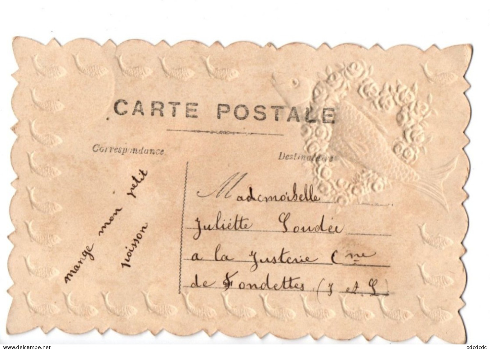 Carte Gauffée  Ajoutis 1er Avril Poisson Enfants Petit Noeud Rose Poème    RV - 1 April (aprilvis)