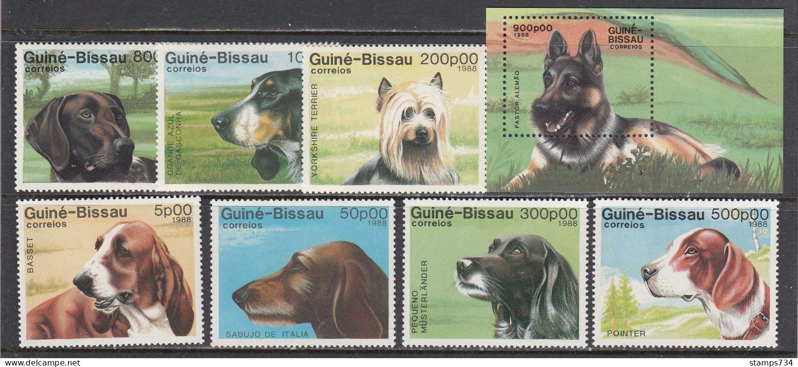 Guinea-Bissau 1988 - Dogs, Mi-Nr. 959/65 + Block 273, MNH** - Cani