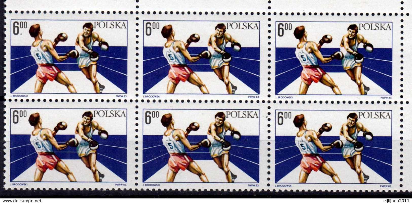 ⁕ Poland / Polska 1983 ⁕ Sport - 60th Anniversary Of The Polish Boxing Mi.2888 ⁕ MNH Block Of 6 - Ongebruikt
