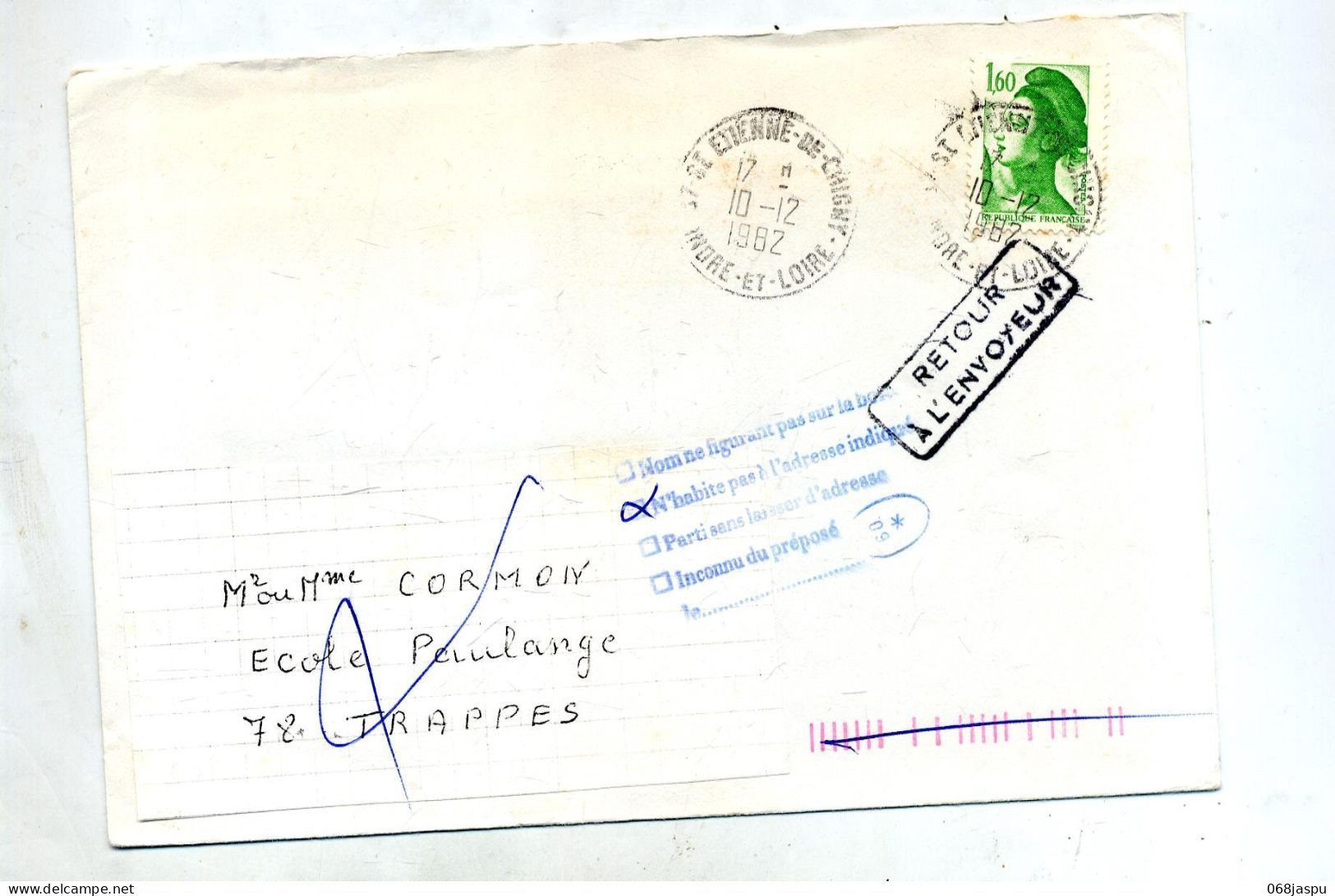 Lettre Cachet Saint Etienne De Chigny Retour  N'habite  Flamme Muette Trappes - Manual Postmarks