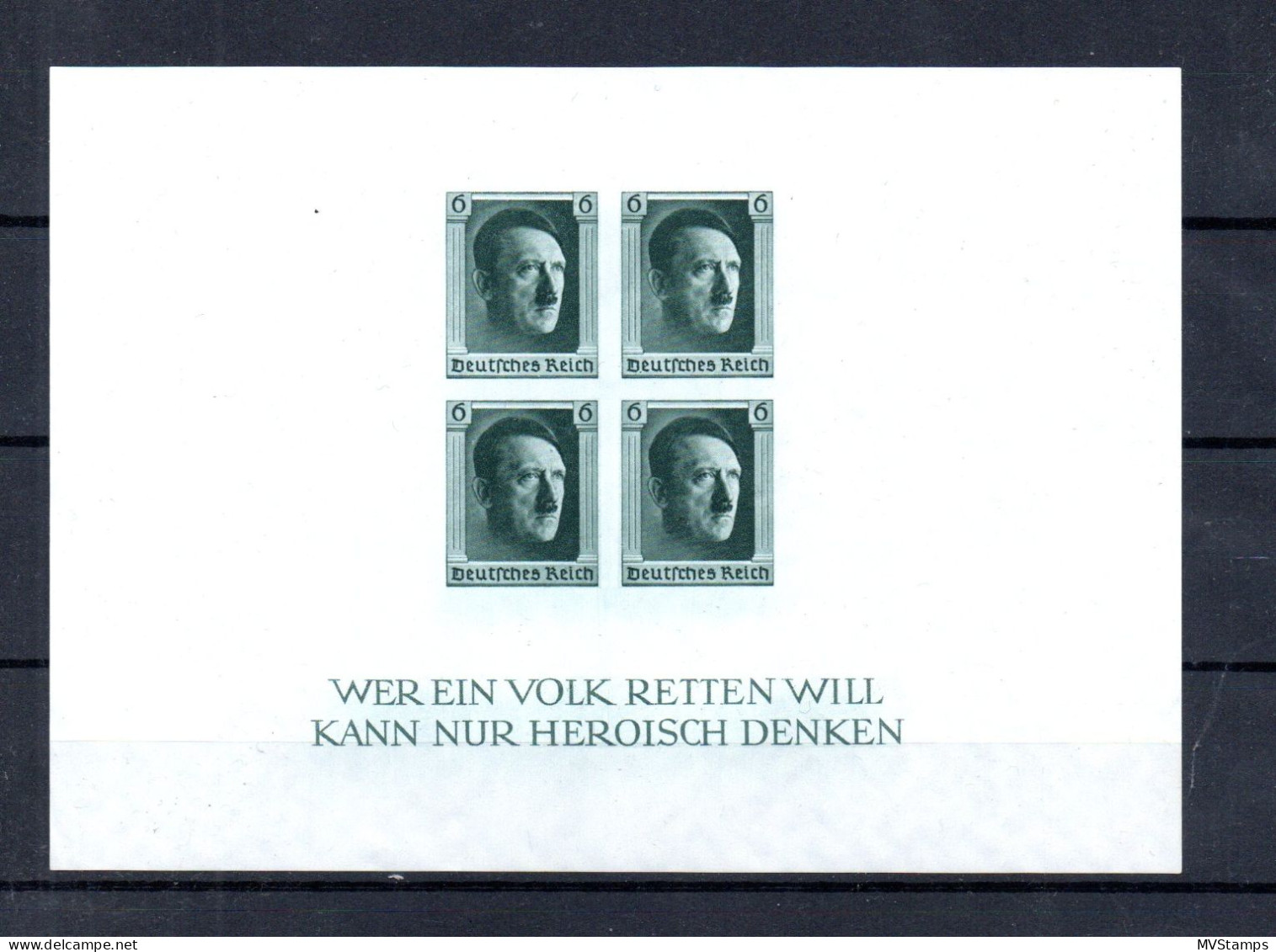 Germany 1937 Sheet Definitive Hitler Stamps (Michel Block 8) Nice MLH - Neufs