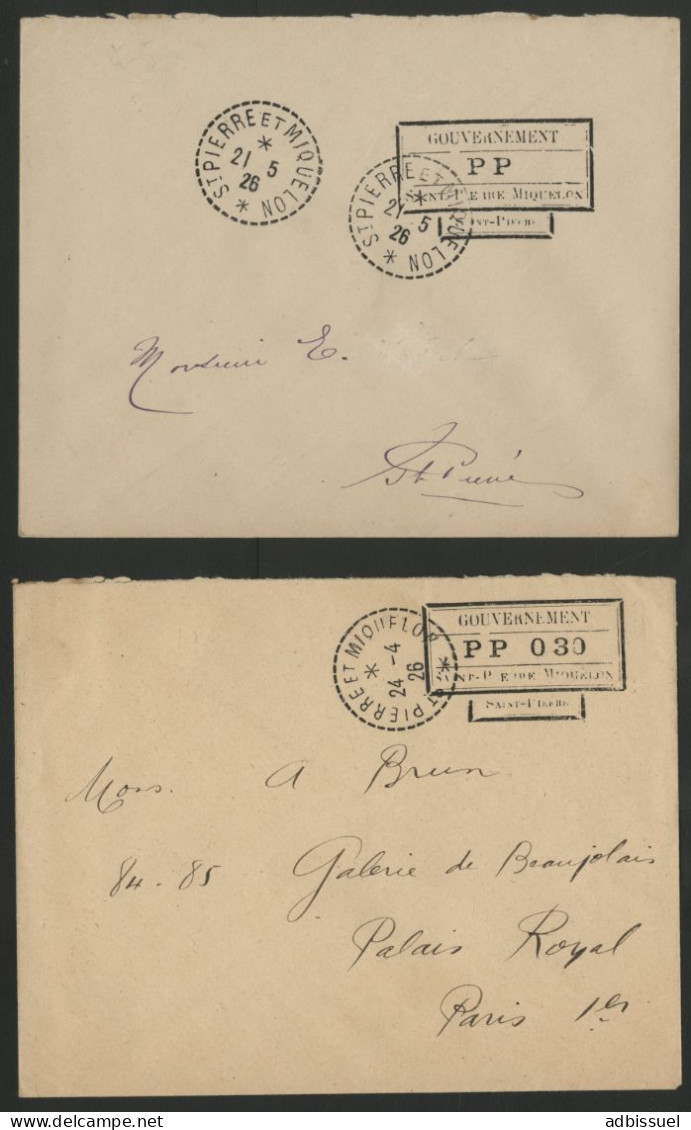 GOUVERNEMENT PP Et GOUVERNEMENT PP 030" Sur Deux Enveloppes En 1926. TB - Briefe U. Dokumente