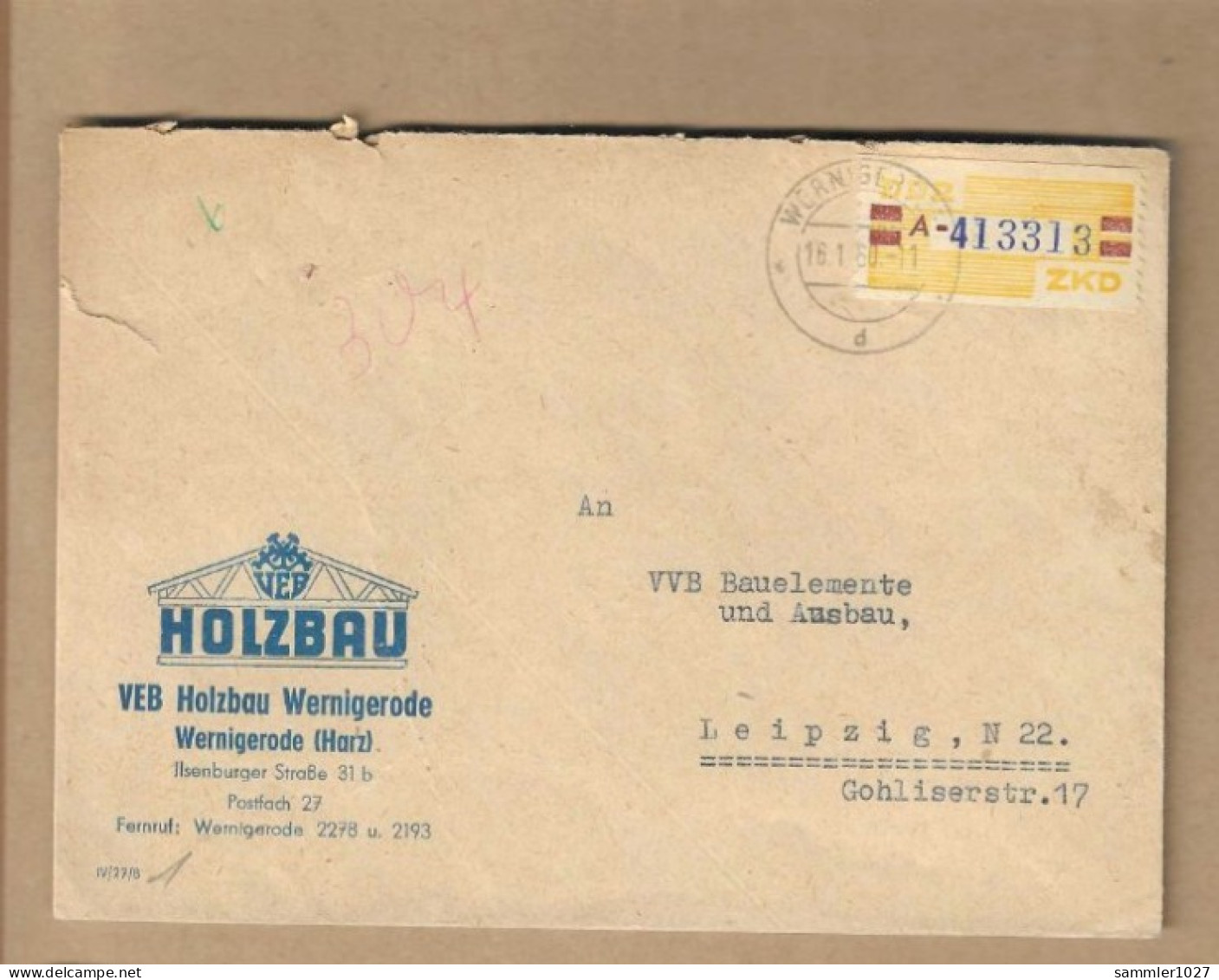 Los Vom 13.05 -  Briefumschlag Aus Wernigerode Nach Leipzig 1960 - Briefe U. Dokumente