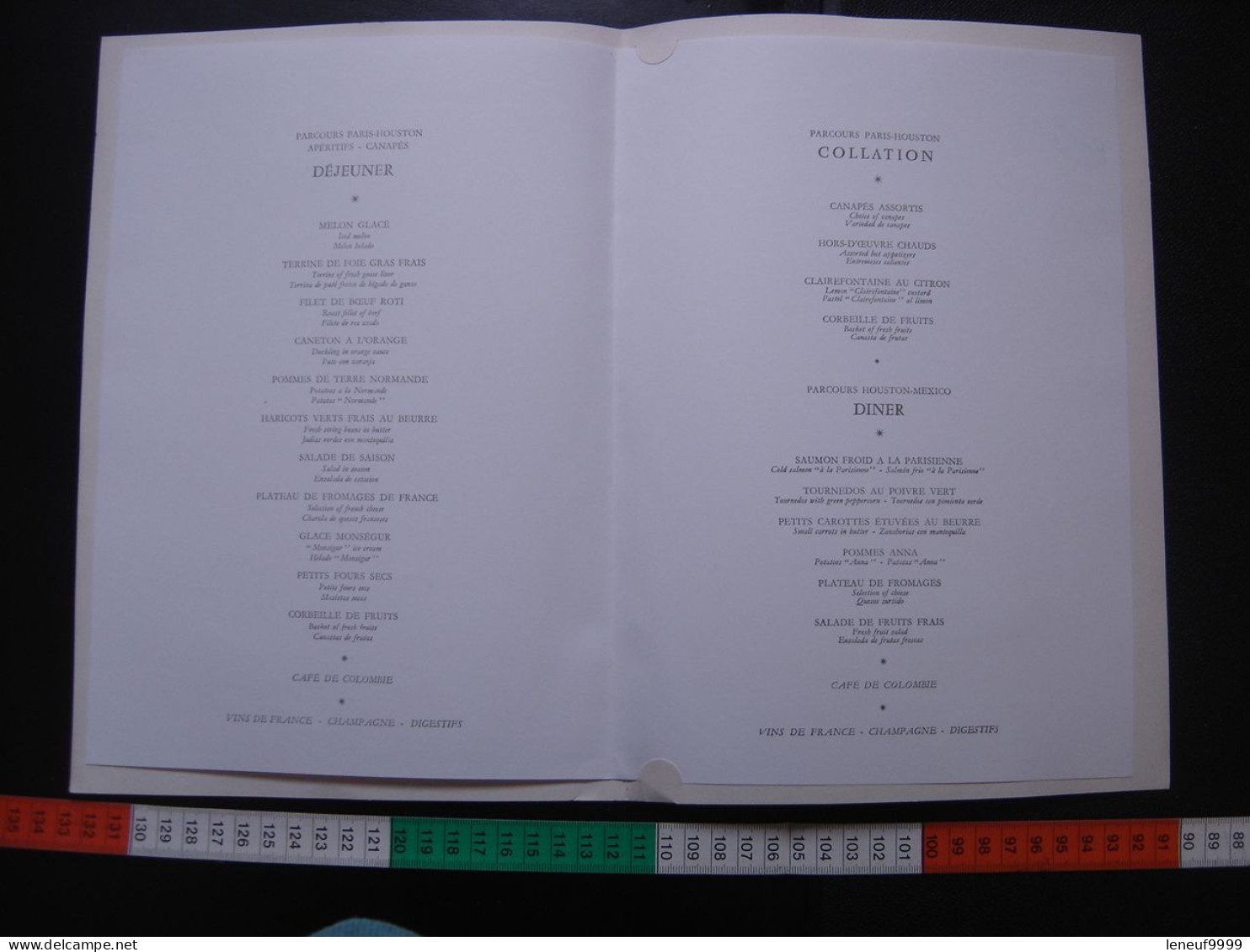 Menu AIR FRANCE Vol Paris Houston Mexico 1984 CRIS DE PARIS - Menus