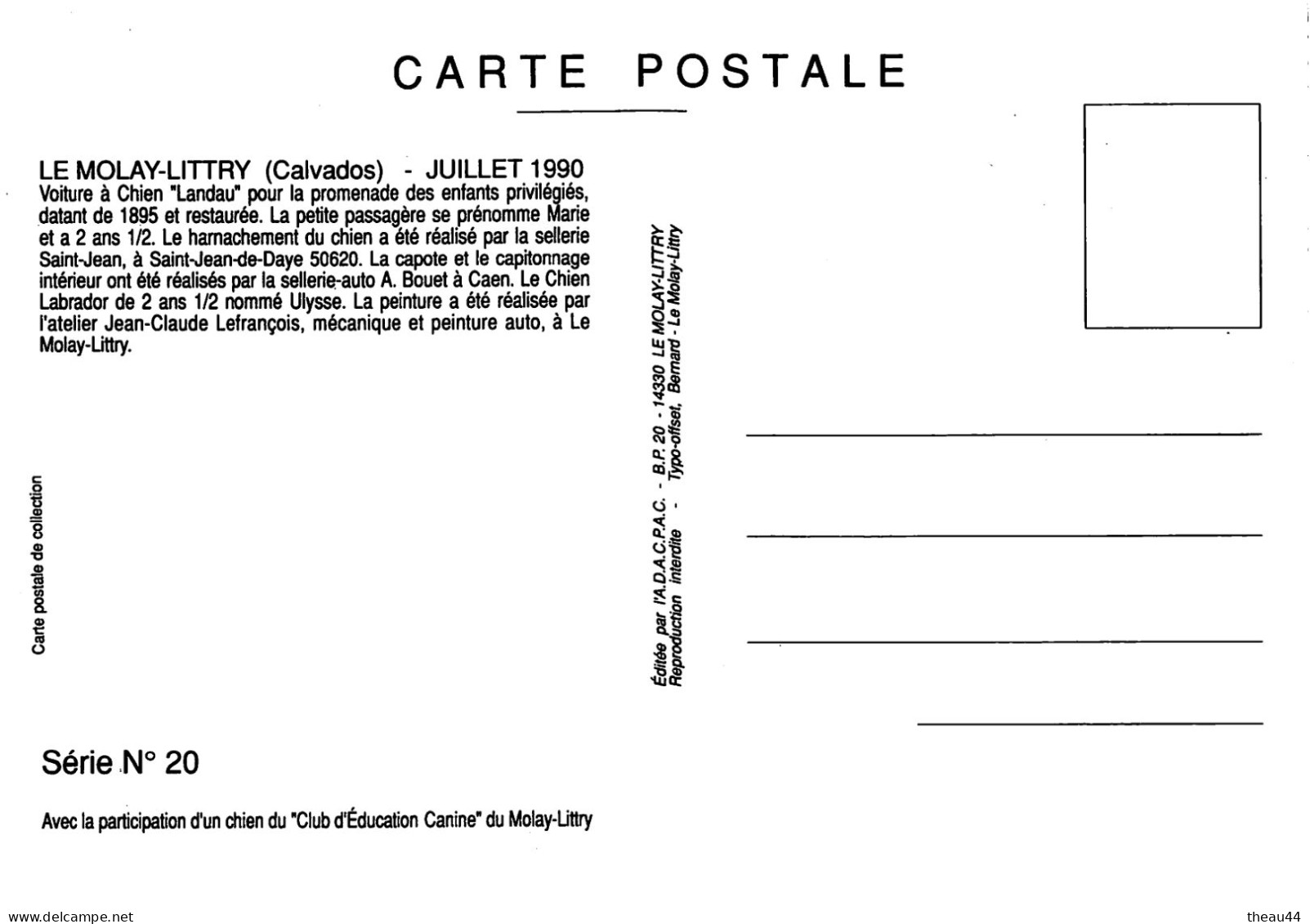 ¤¤  -   LE MOLAY-LITTRY   -  Lot de 6 Cartes d'Attelage de Chiens  -  Voiture à Chien     -  ¤¤