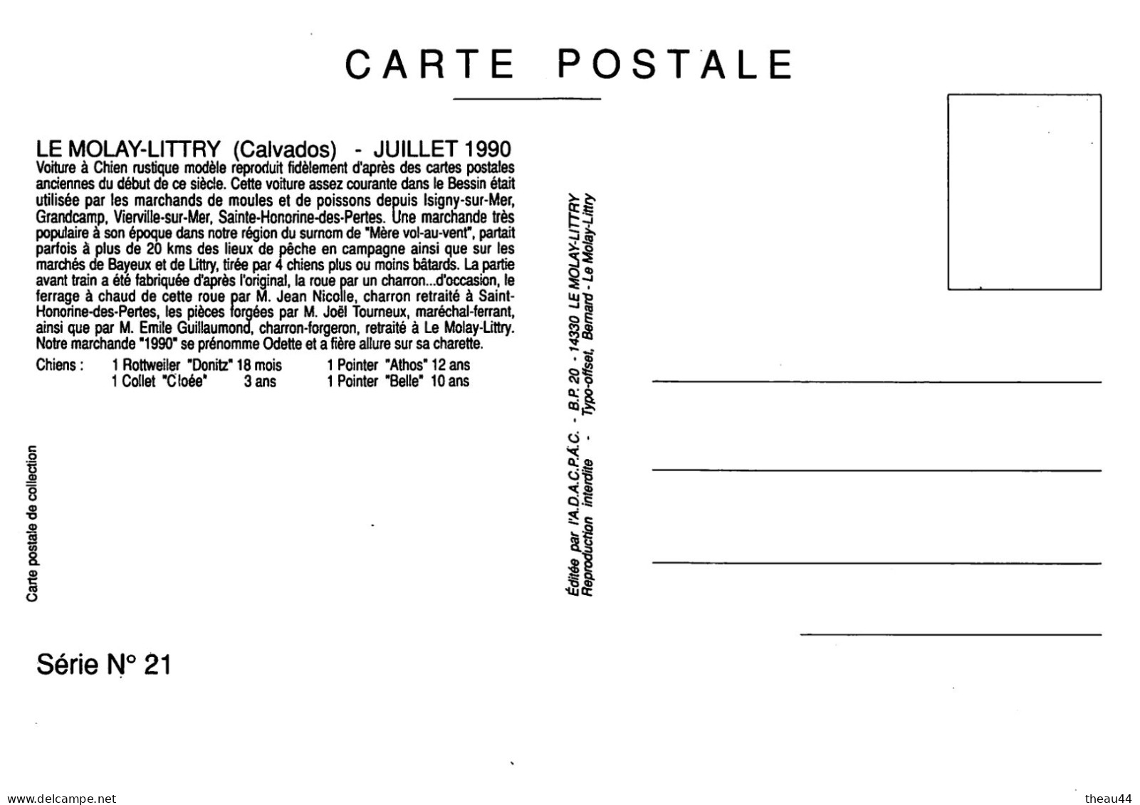 ¤¤  -   LE MOLAY-LITTRY   -  Lot de 6 Cartes d'Attelage de Chiens  -  Voiture à Chien     -  ¤¤