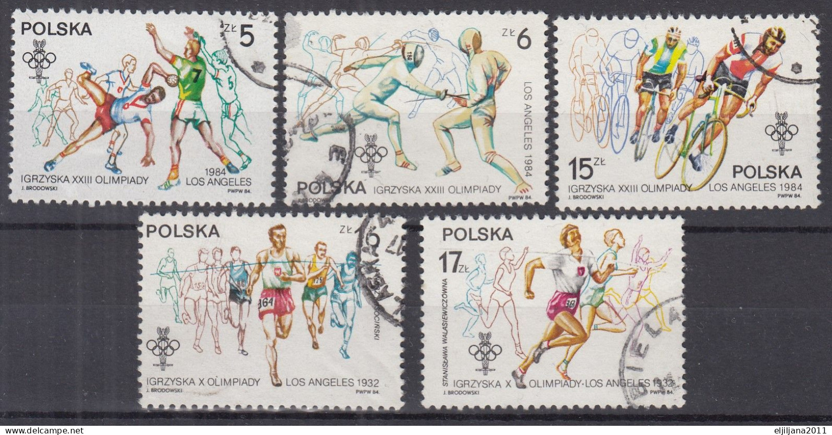 ⁕ Poland / Polska 1984 ⁕ Olympic Games Mi.2913-2917 (missing 2118) ⁕ 5v Used - Oblitérés