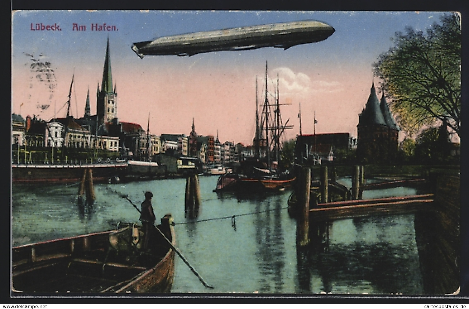 AK Lübeck, Zeppelin Am Hafen  - Aeronaves