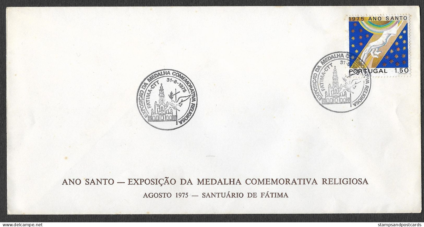 Portugal Cachet Commémoratif Expo Medaille Religieuse Sanctuaire Fatima 1975 Our Lady Of Fatima Sanctuary Event Postmark - Christentum