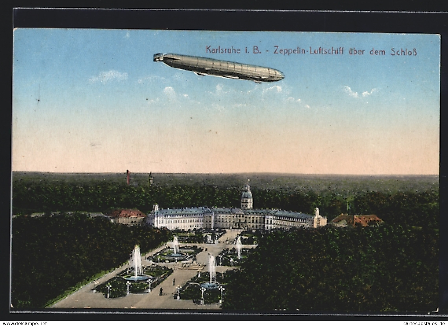 AK Karlsruhe I. B., Zeppelin-Luftschiff über Dem Schloss  - Zeppeline