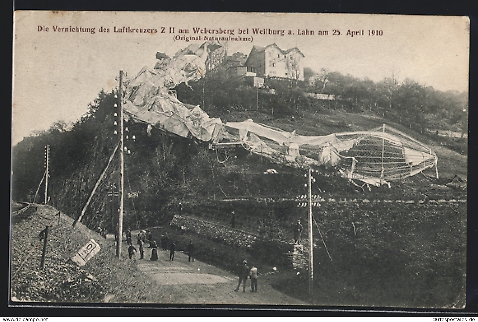 AK Weilburg, Zerstörter Luftkreuzer Z II Am Webersberg 1910  - Dirigeables