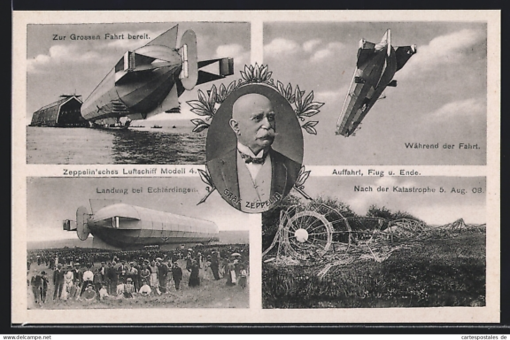 AK Zeppelin`sches Luftschiff Modell 4 Fährt Aus Der Halle, Bei Der Landung, Nach Der Feuerkatastrophe 1908  - Dirigeables