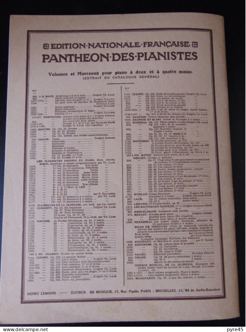 PARTITION CZERNY ECOLE DE LA MAIN GAUCHE PANTHEON DES PIANISTES